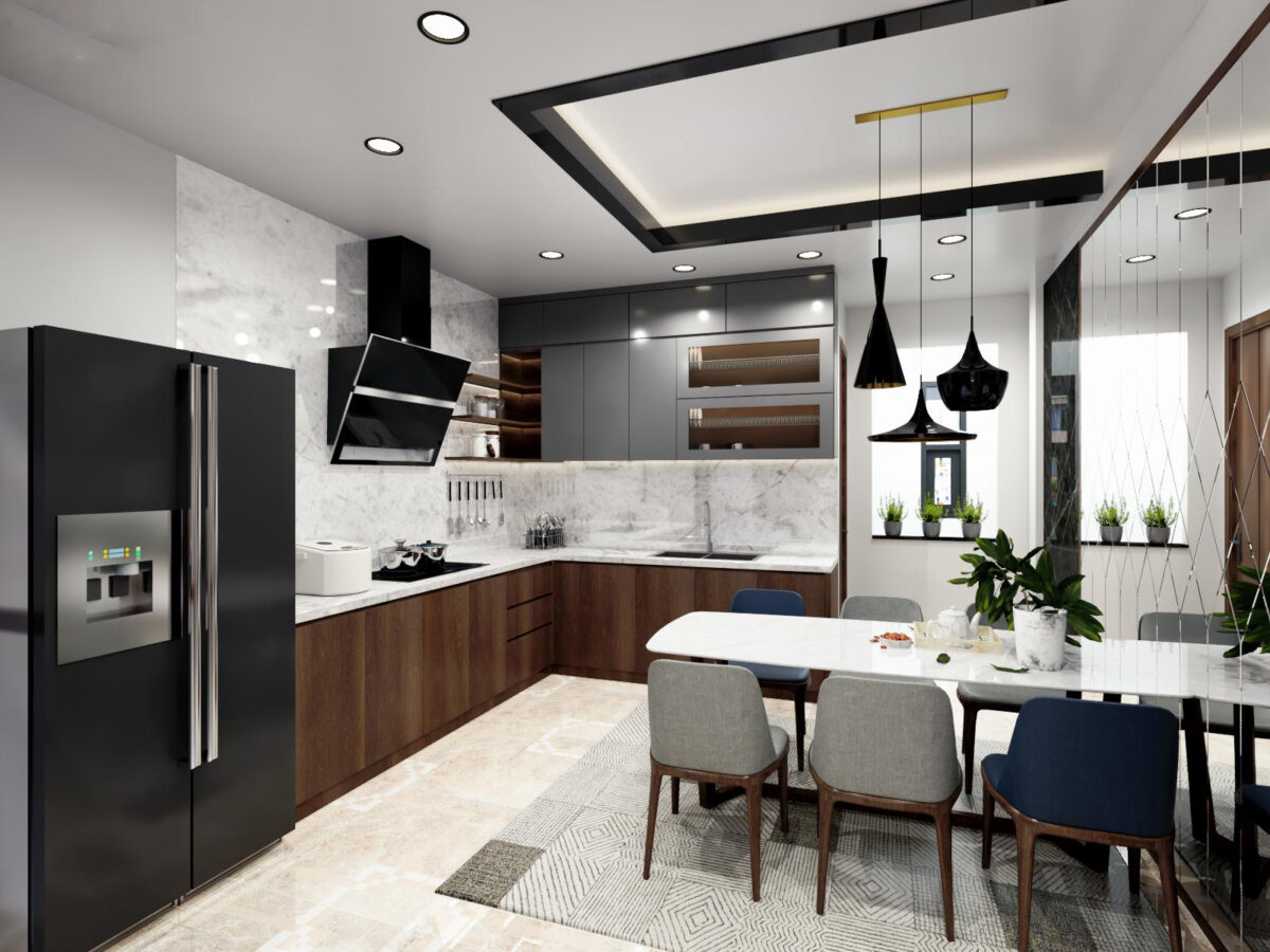 Mẫu tủ bếp hình chữ L giúp không gian trở nên sang trọng và có nét thẩm mỹ hơn